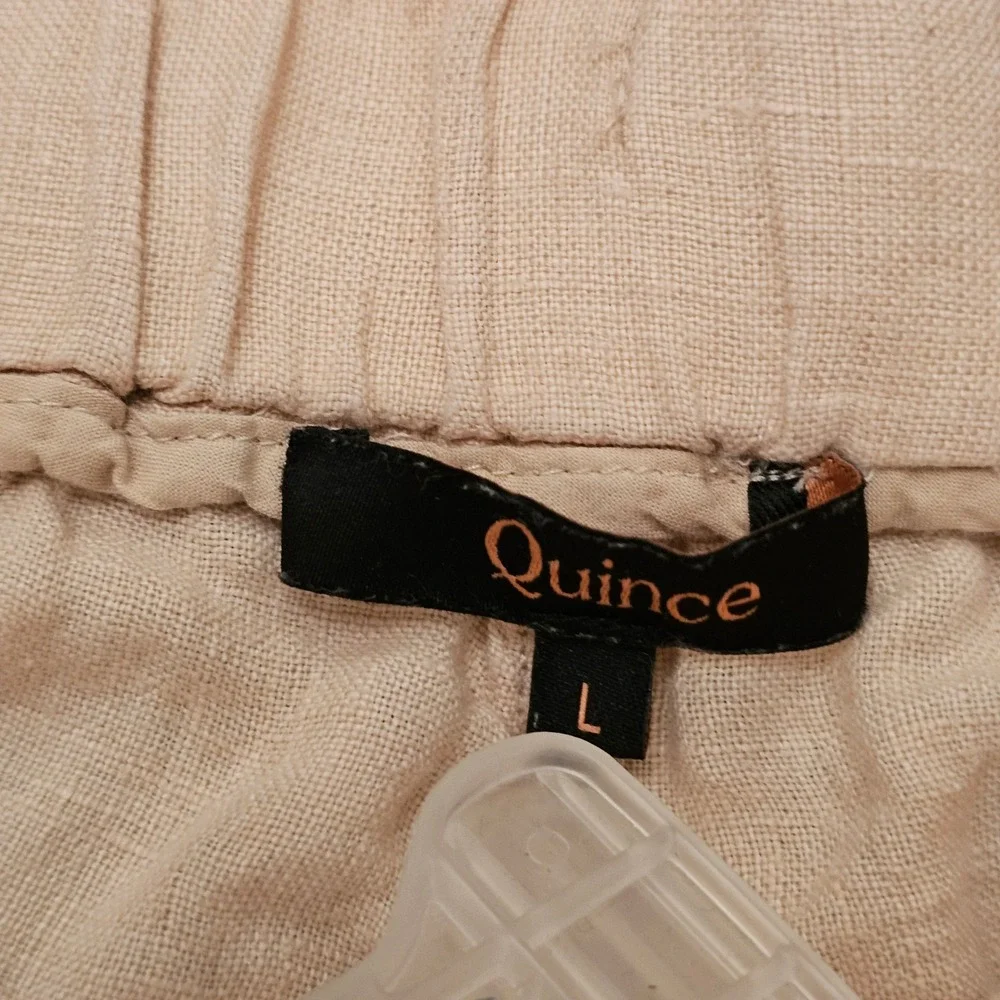 Quince Women Beige 100% European Linen Relaxed Straight Leg Pants Size L